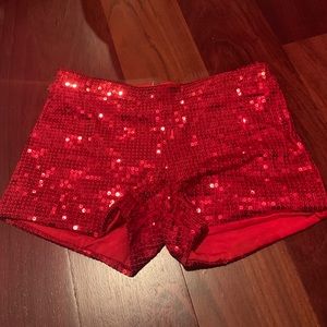 Red Sequined Spandex Shorts
